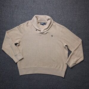 Polo Ralph Lauren Mens Sweater Size XL Shawl Neck Pullover Tan Beige Preppy